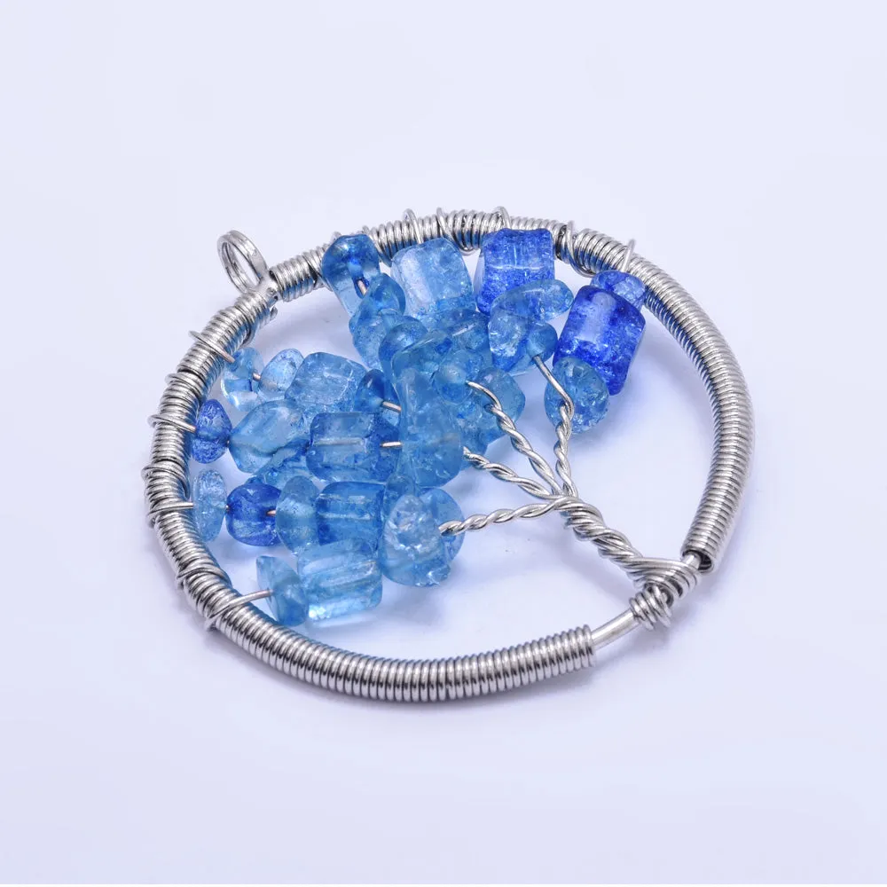 1 Blue 46mm Healing Irregular Natural Stone  Fashion Jewelry Charm Crystal High Quality Pendant Tree of Life Women'sFashion Handwork