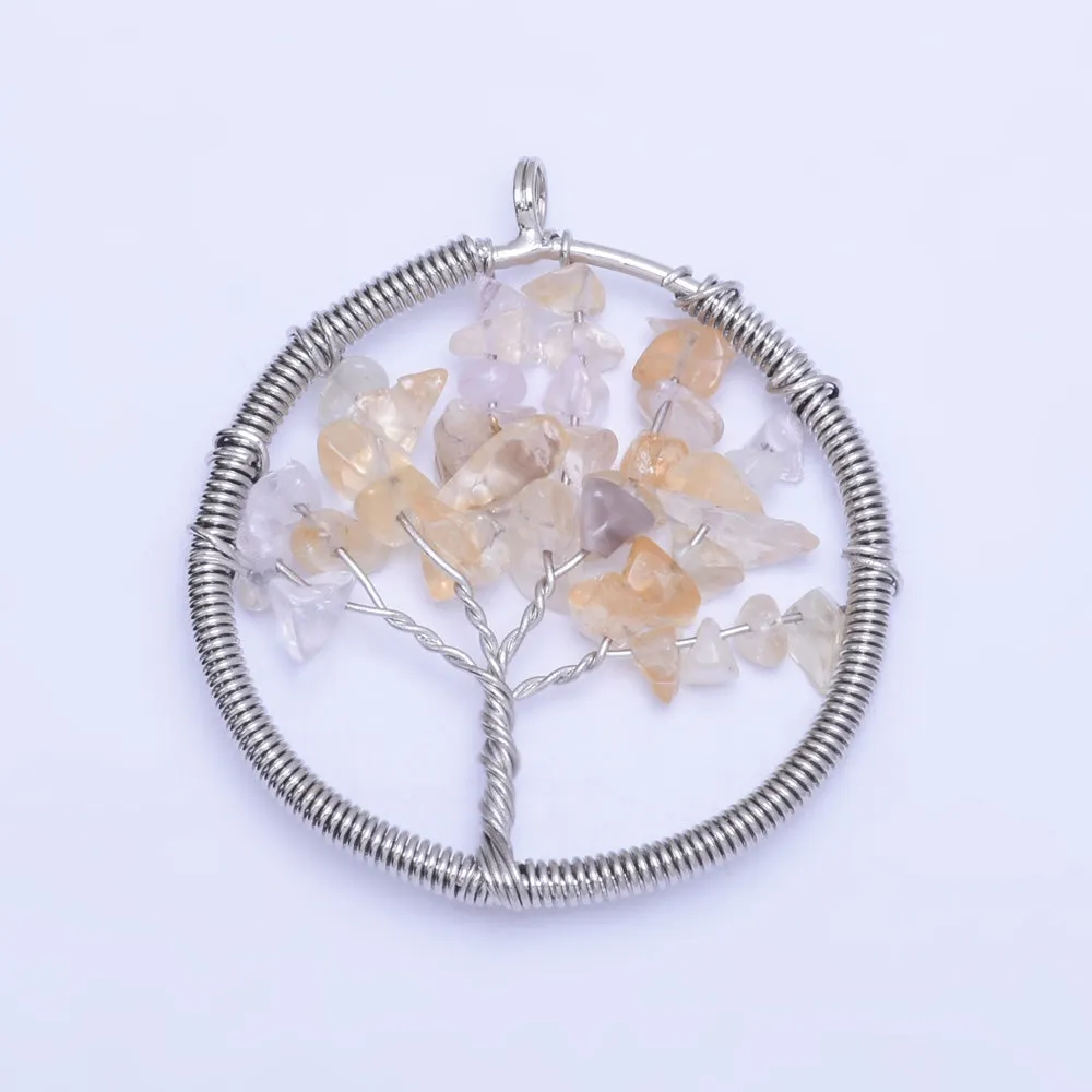 1 Yellow 46mm Irregular Natural Stone Healing Fashion Jewelry Charm Crystal High Quality Pendant Tree of Life Women'sFashion Handwork
