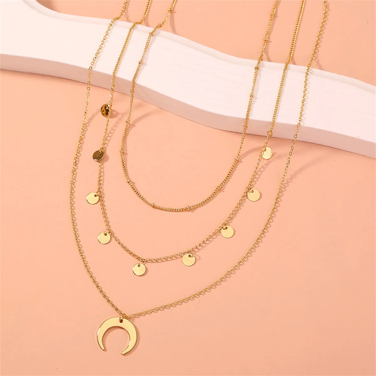 18K Gold-Plated Sequin & Moon Necklace Set