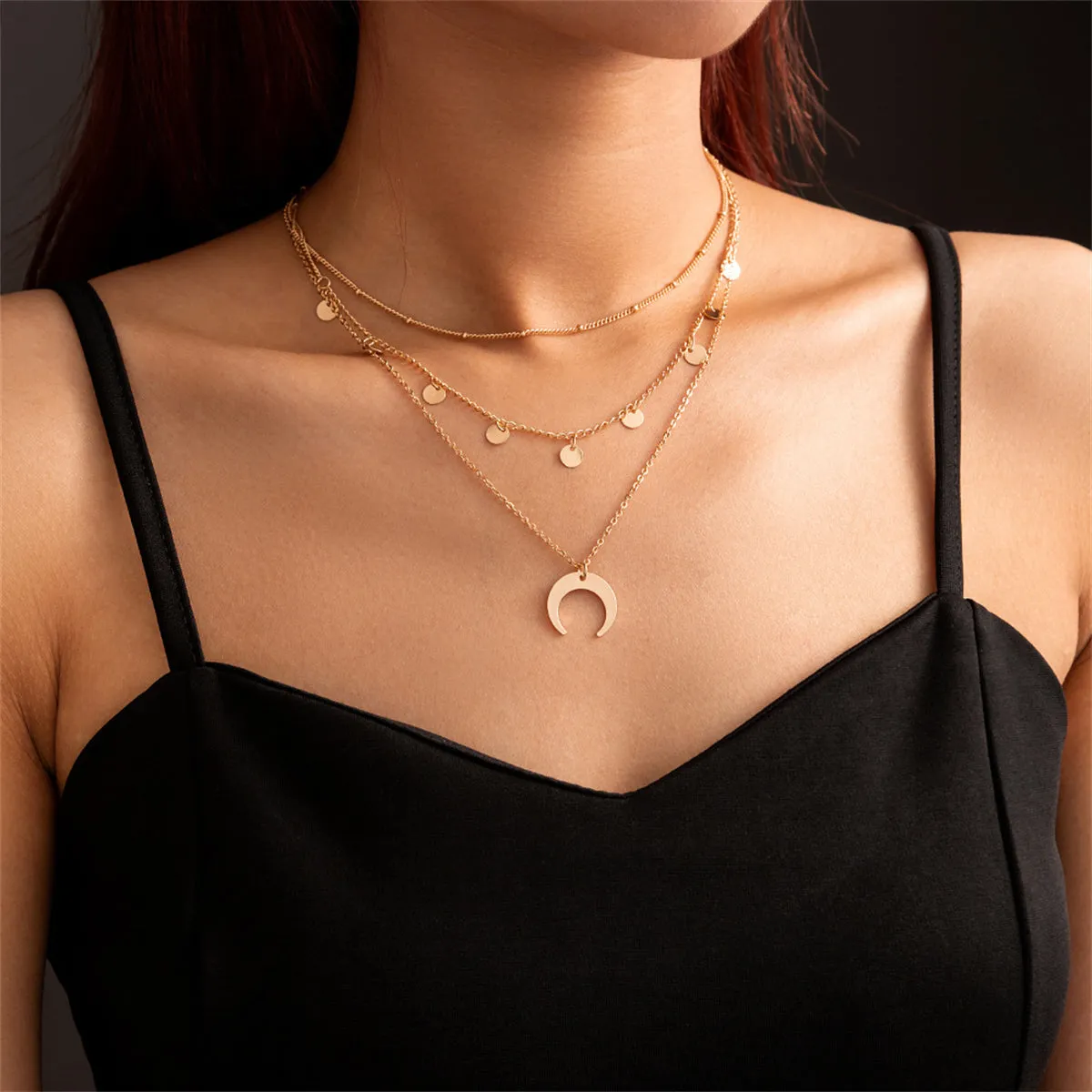 18K Gold-Plated Sequin & Moon Necklace Set