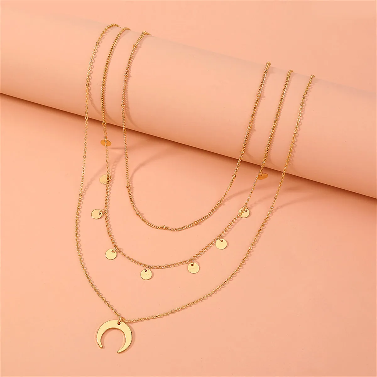 18K Gold-Plated Sequin & Moon Necklace Set