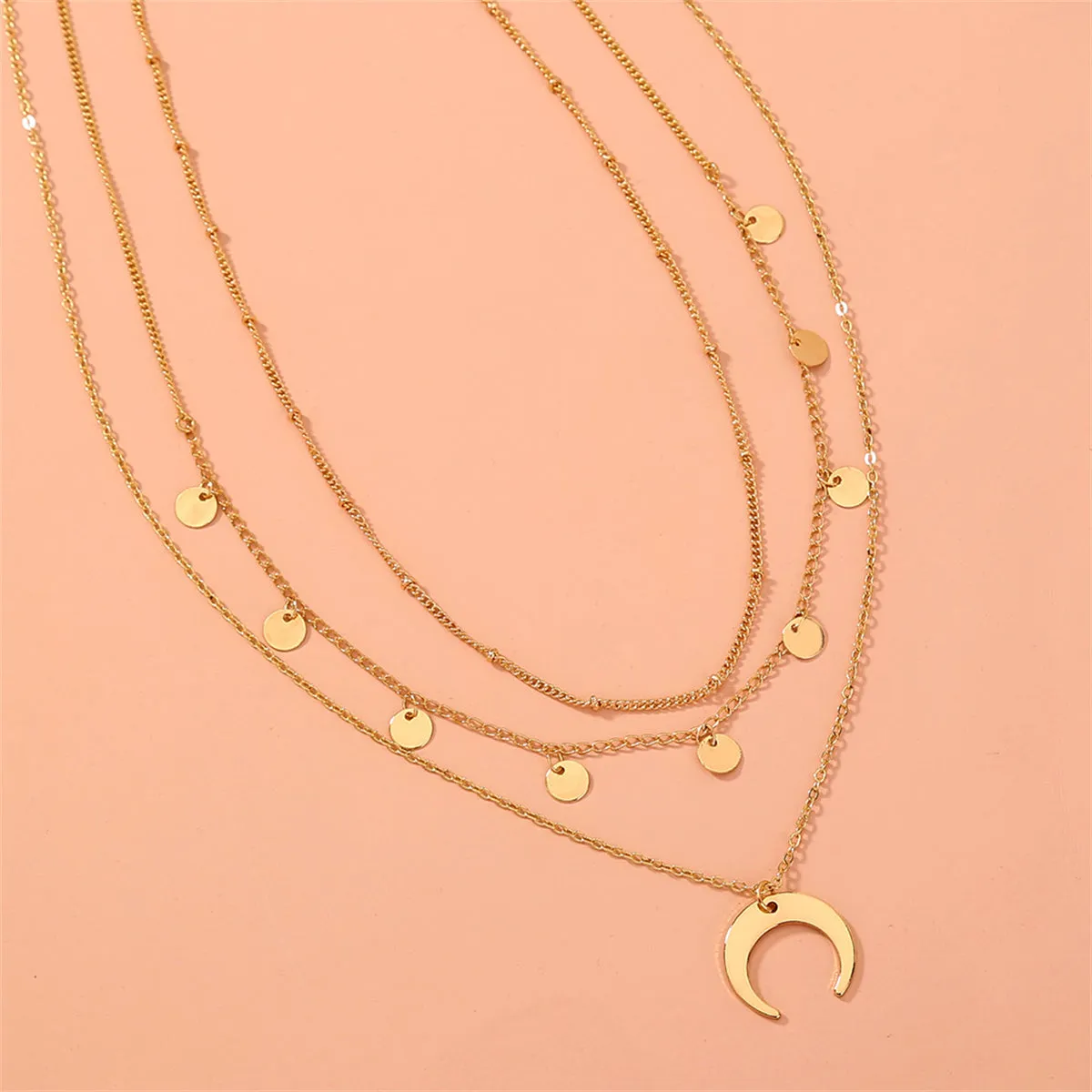 18K Gold-Plated Sequin & Moon Necklace Set
