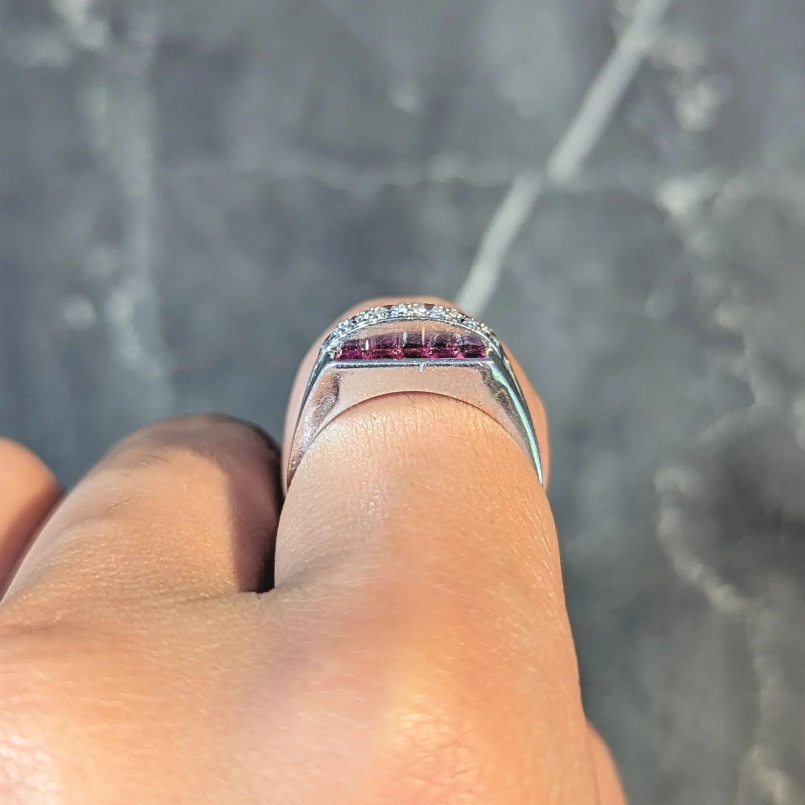 1950's Mid-Century 1.05 CTW Ruby Diamond Platinum Band Ring