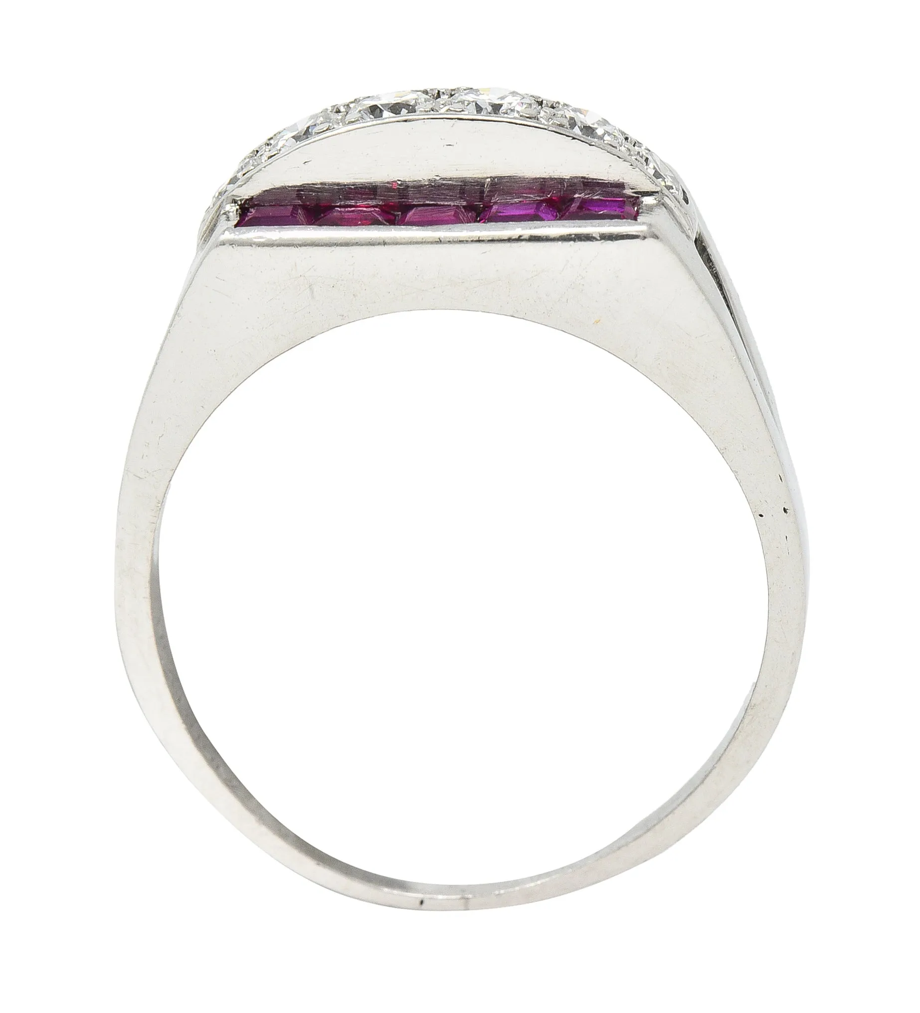 1950's Mid-Century 1.05 CTW Ruby Diamond Platinum Band Ring