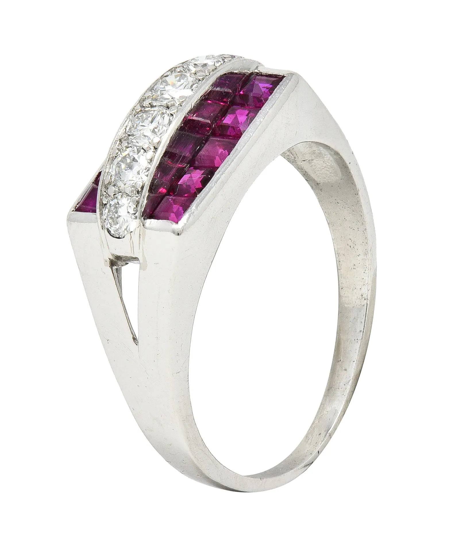 1950's Mid-Century 1.05 CTW Ruby Diamond Platinum Band Ring