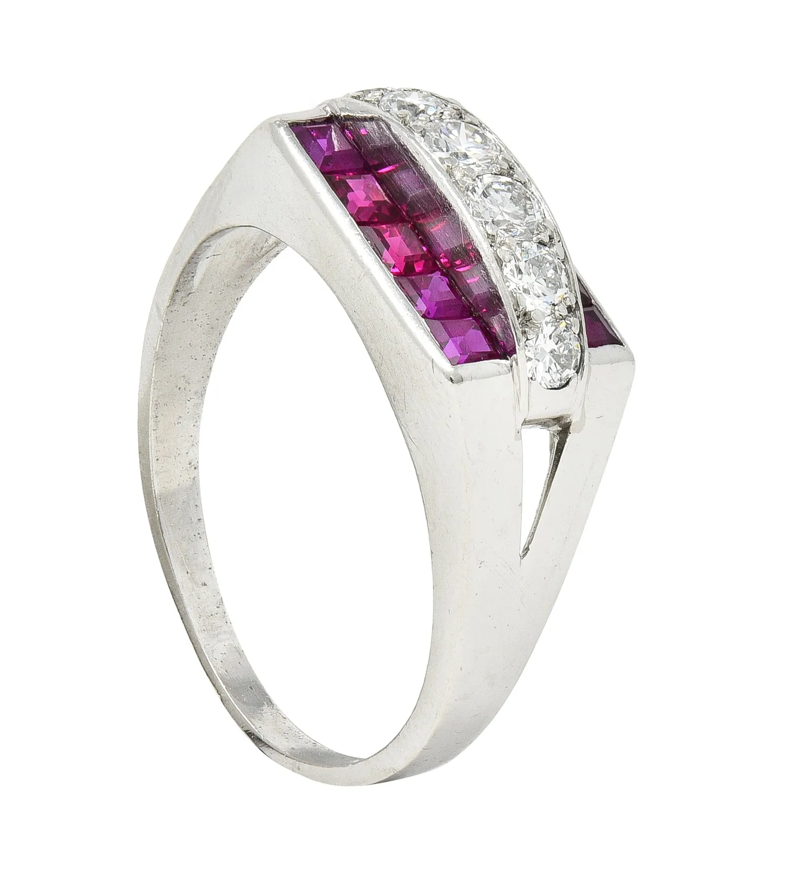 1950's Mid-Century 1.05 CTW Ruby Diamond Platinum Band Ring