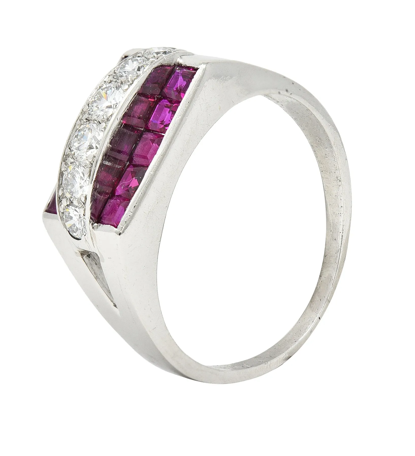 1950's Mid-Century 1.05 CTW Ruby Diamond Platinum Band Ring