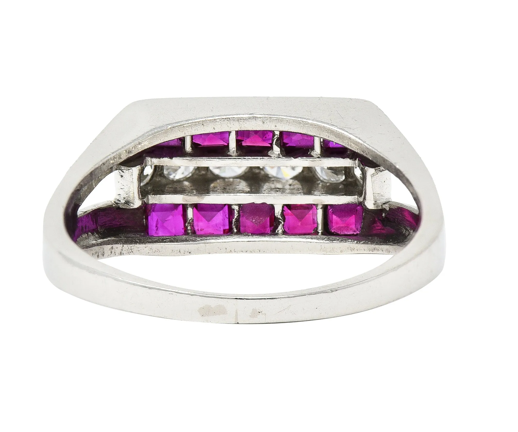 1950's Mid-Century 1.05 CTW Ruby Diamond Platinum Band Ring