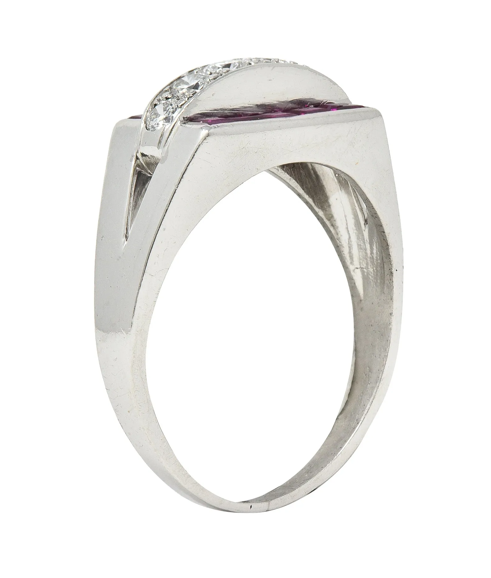 1950's Mid-Century 1.05 CTW Ruby Diamond Platinum Band Ring
