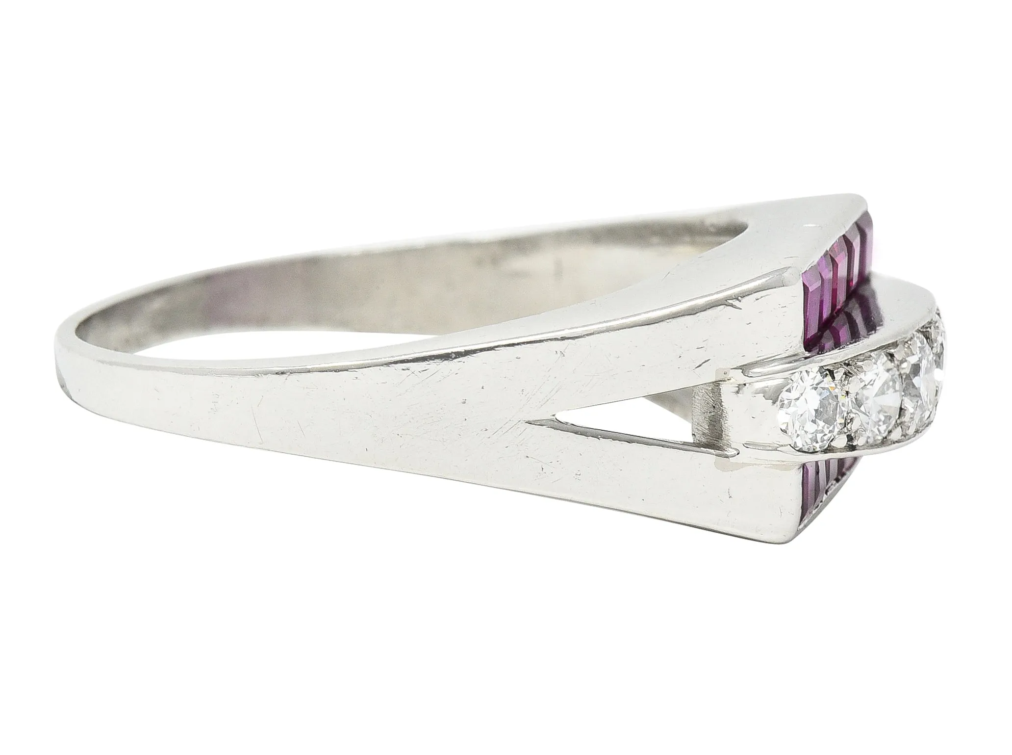 1950's Mid-Century 1.05 CTW Ruby Diamond Platinum Band Ring