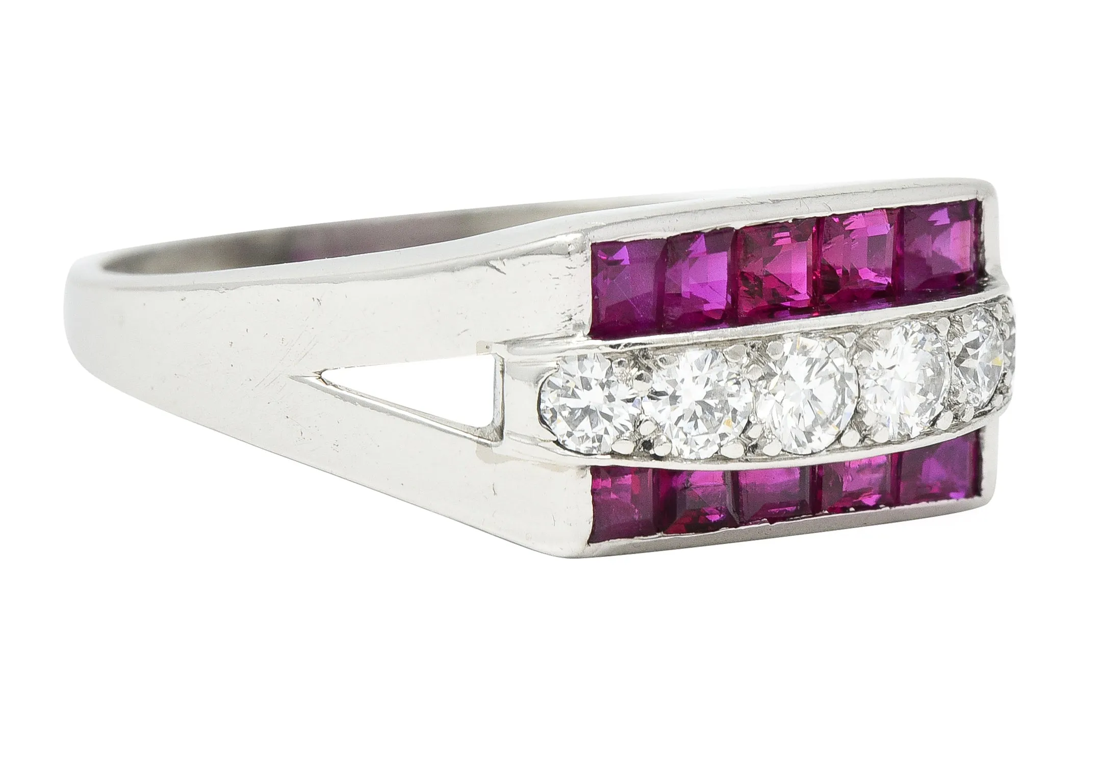 1950's Mid-Century 1.05 CTW Ruby Diamond Platinum Band Ring