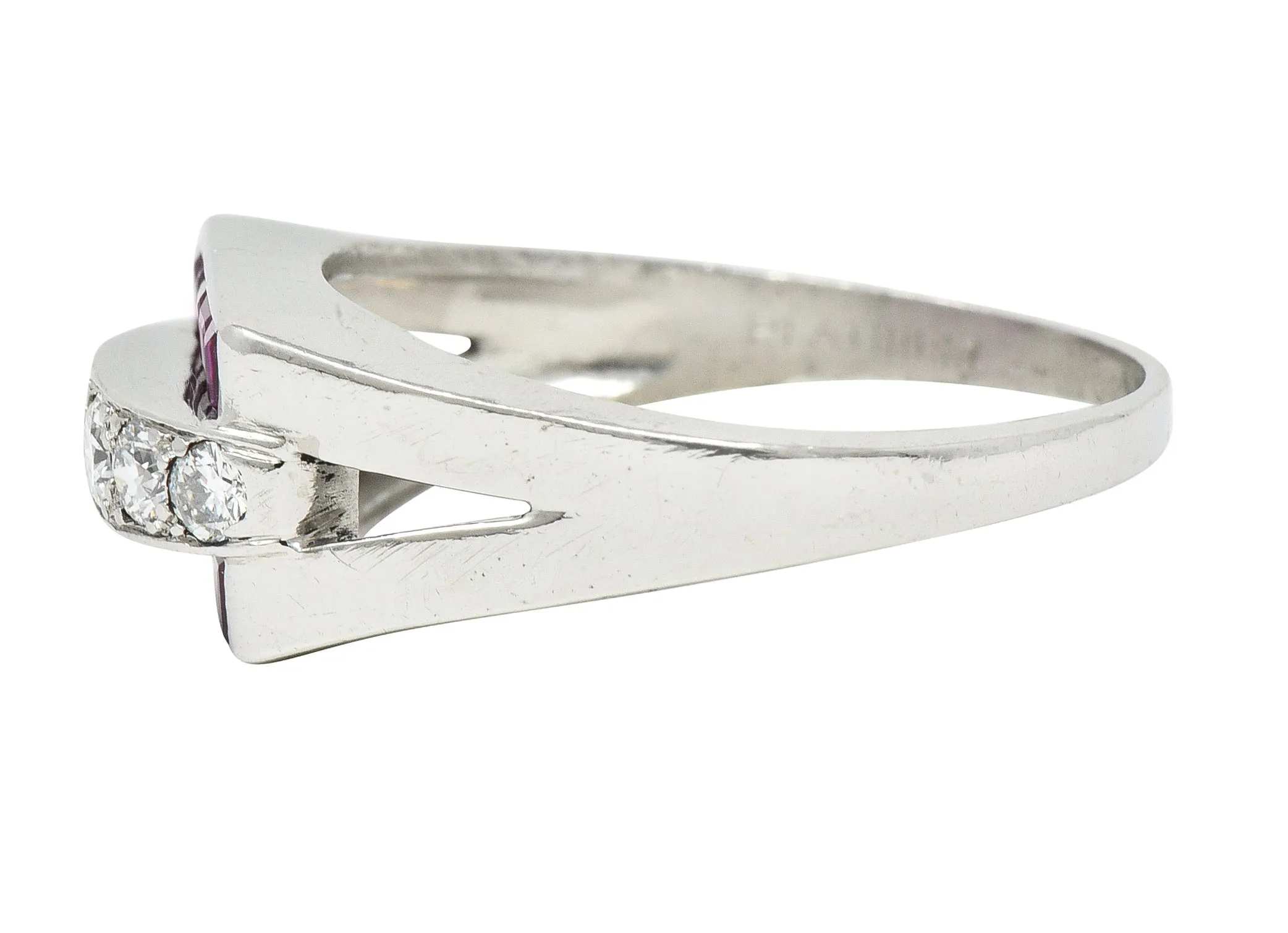 1950's Mid-Century 1.05 CTW Ruby Diamond Platinum Band Ring