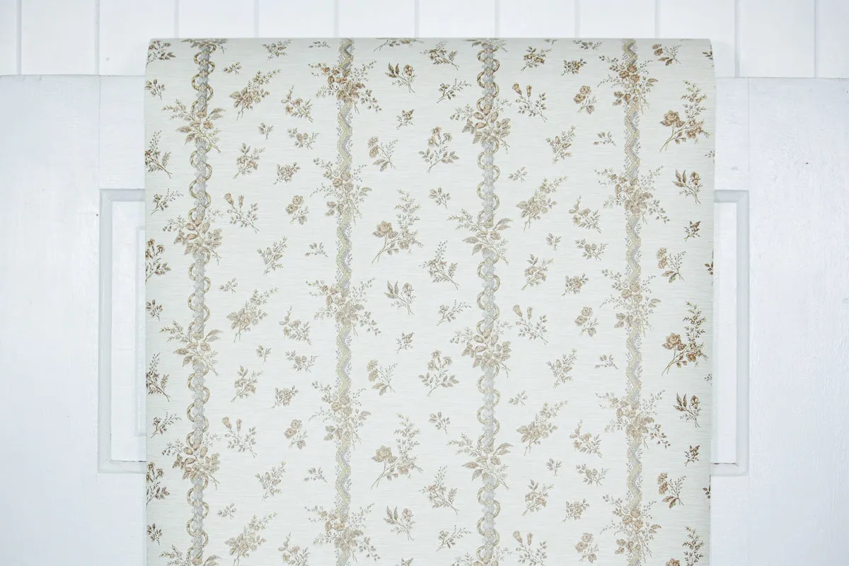 1980s Floral Stripe Vintage Wallpaper