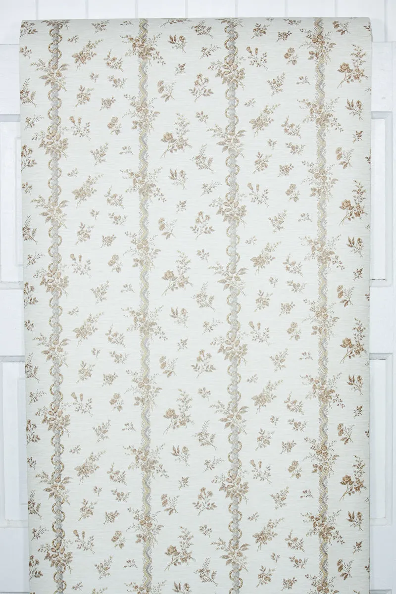 1980s Floral Stripe Vintage Wallpaper