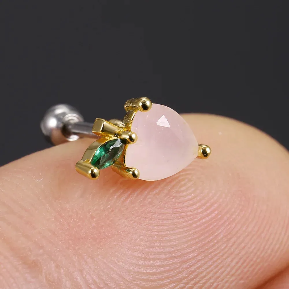 1Pc 20g Stainless Steel Rainbow Cz Fruit Cartilage Bicycle Stud Earring Cute Screw Back Bar Ligth Tragus Conch Lobe Ear Piercing