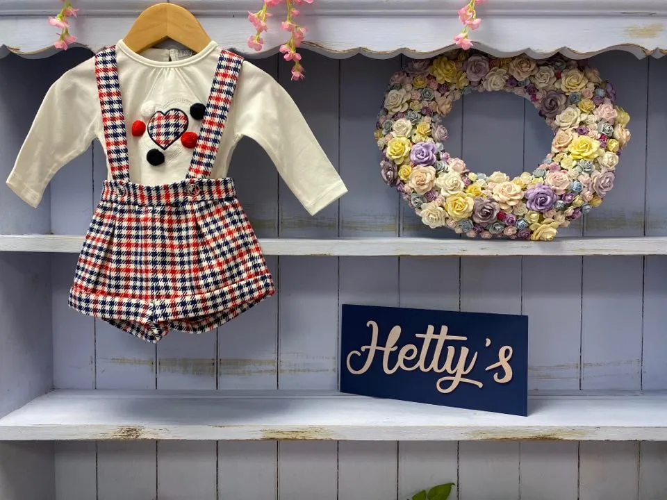 6M & 12M***  Luxury Premium Dungaree Shorts And Pom Top Set