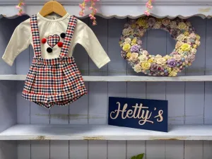 6M & 12M***  Luxury Premium Dungaree Shorts And Pom Top Set