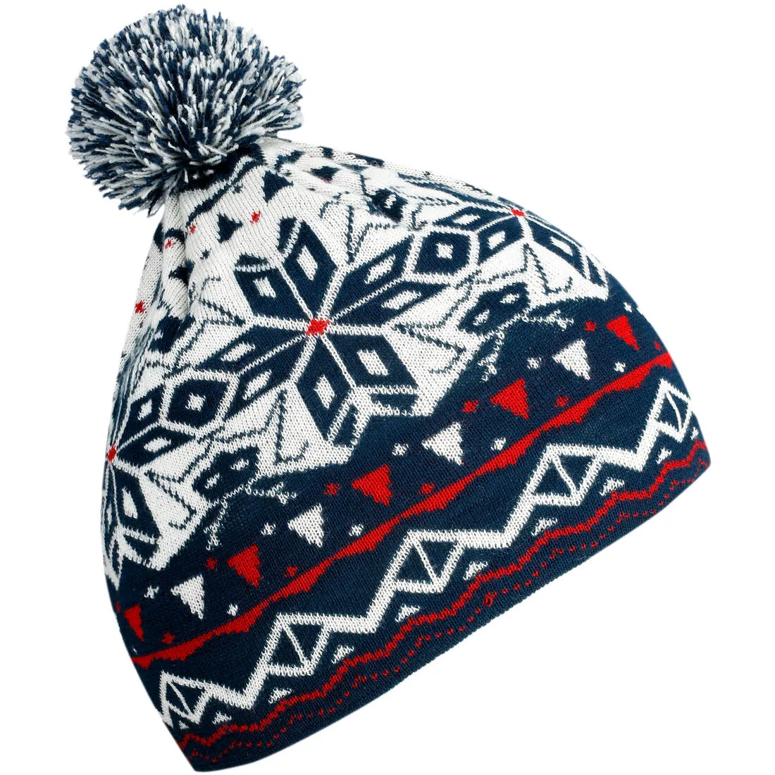 Adult Jacquard Ski Hat - White Navy