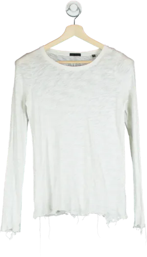 ATM White Long Sleeve Distressed Hem Top UK XS