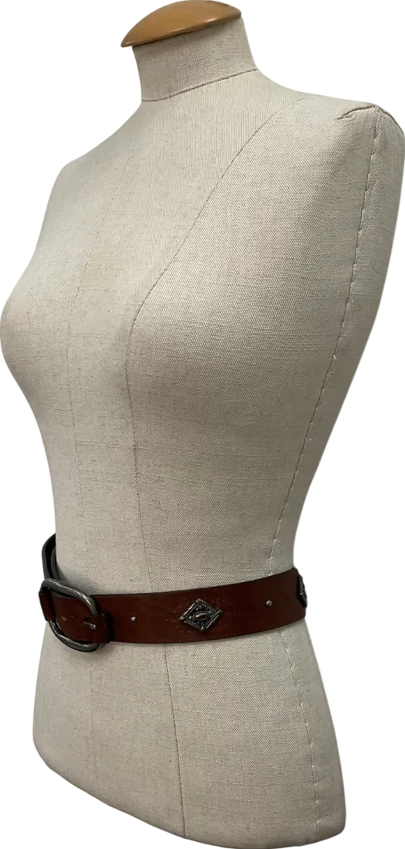 Ba&sh Brown Stud Detail Leather Belt UK S/M