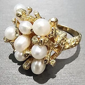 Ben Garelick Estate 14K Yellow Gold Pearl Coral Textured Ring