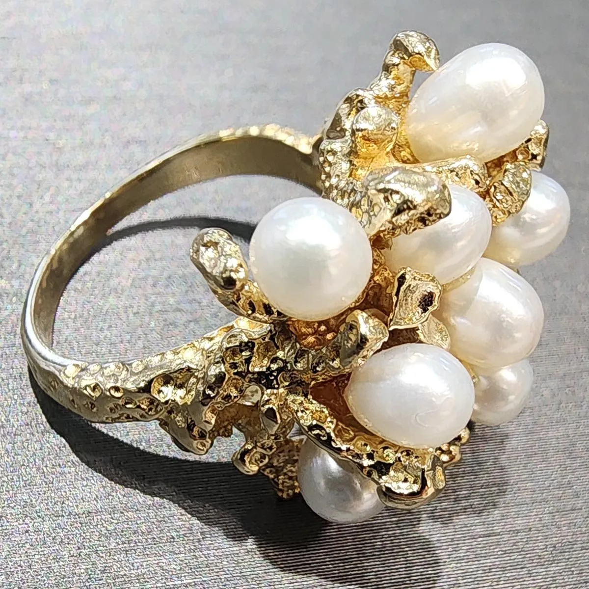 Ben Garelick Estate 14K Yellow Gold Pearl Coral Textured Ring