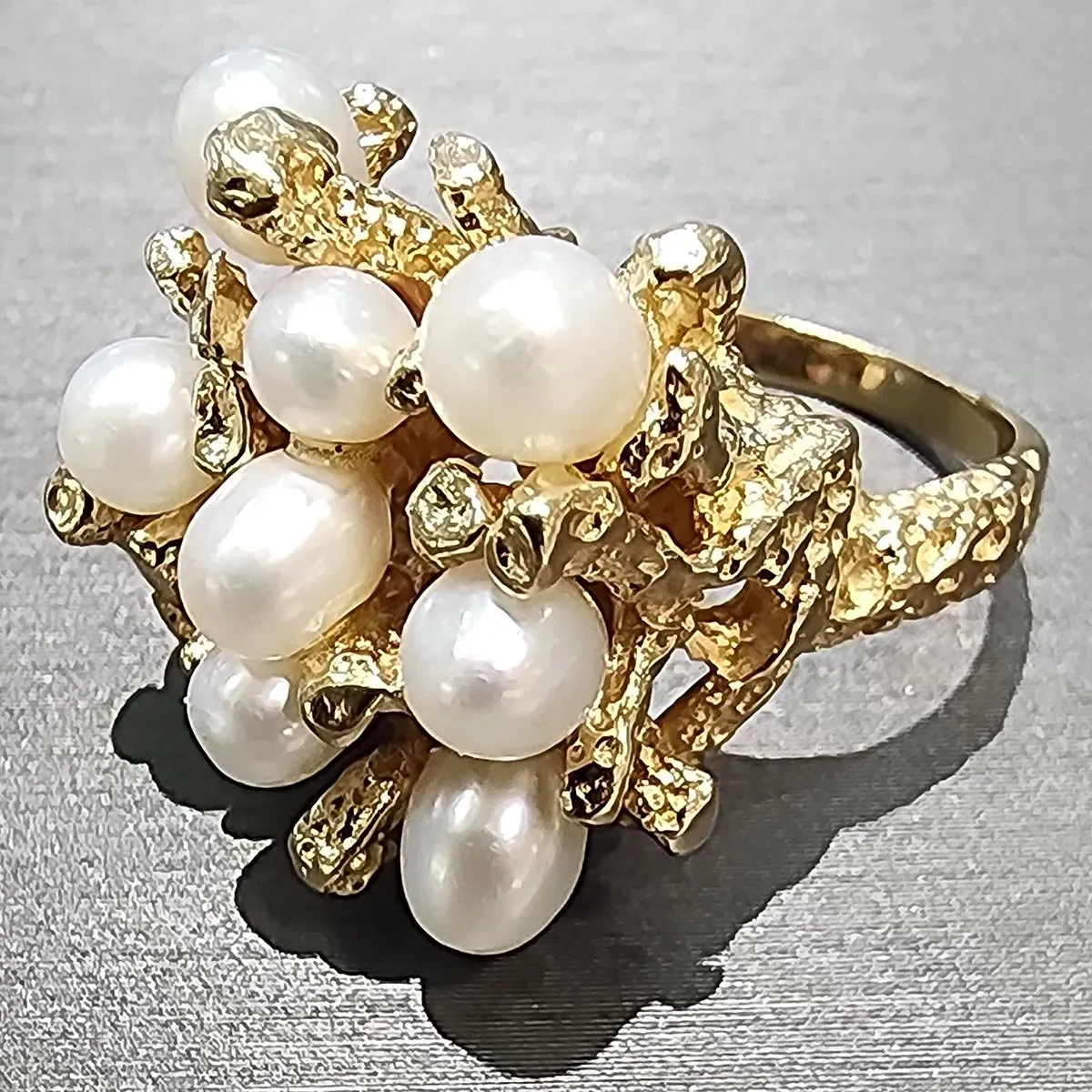 Ben Garelick Estate 14K Yellow Gold Pearl Coral Textured Ring