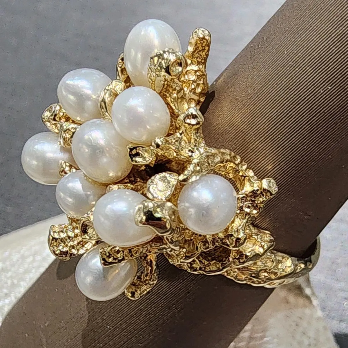 Ben Garelick Estate 14K Yellow Gold Pearl Coral Textured Ring