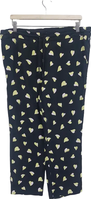 Bimba y Lola Black Heart Print Fluid Trousers UK 10