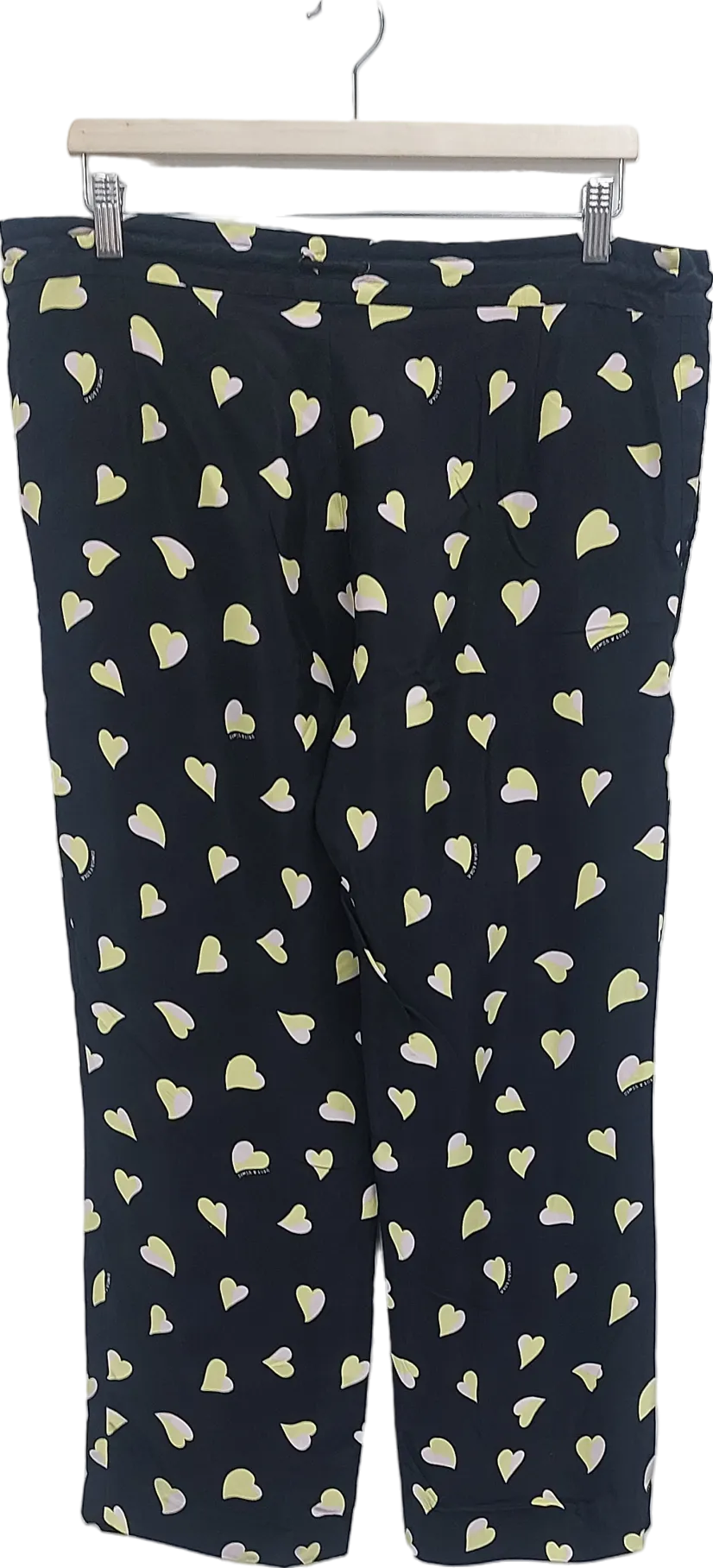 Bimba y Lola Black Heart Print Fluid Trousers UK 10