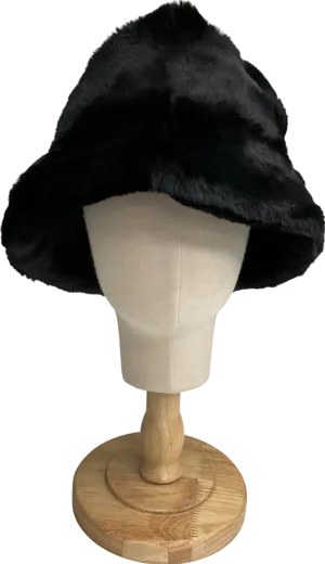 Black Faux Fur Bucket Hat One Size