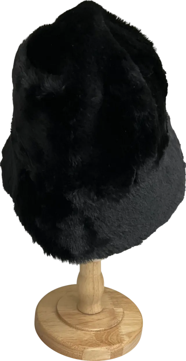 Black Faux Fur Bucket Hat One Size