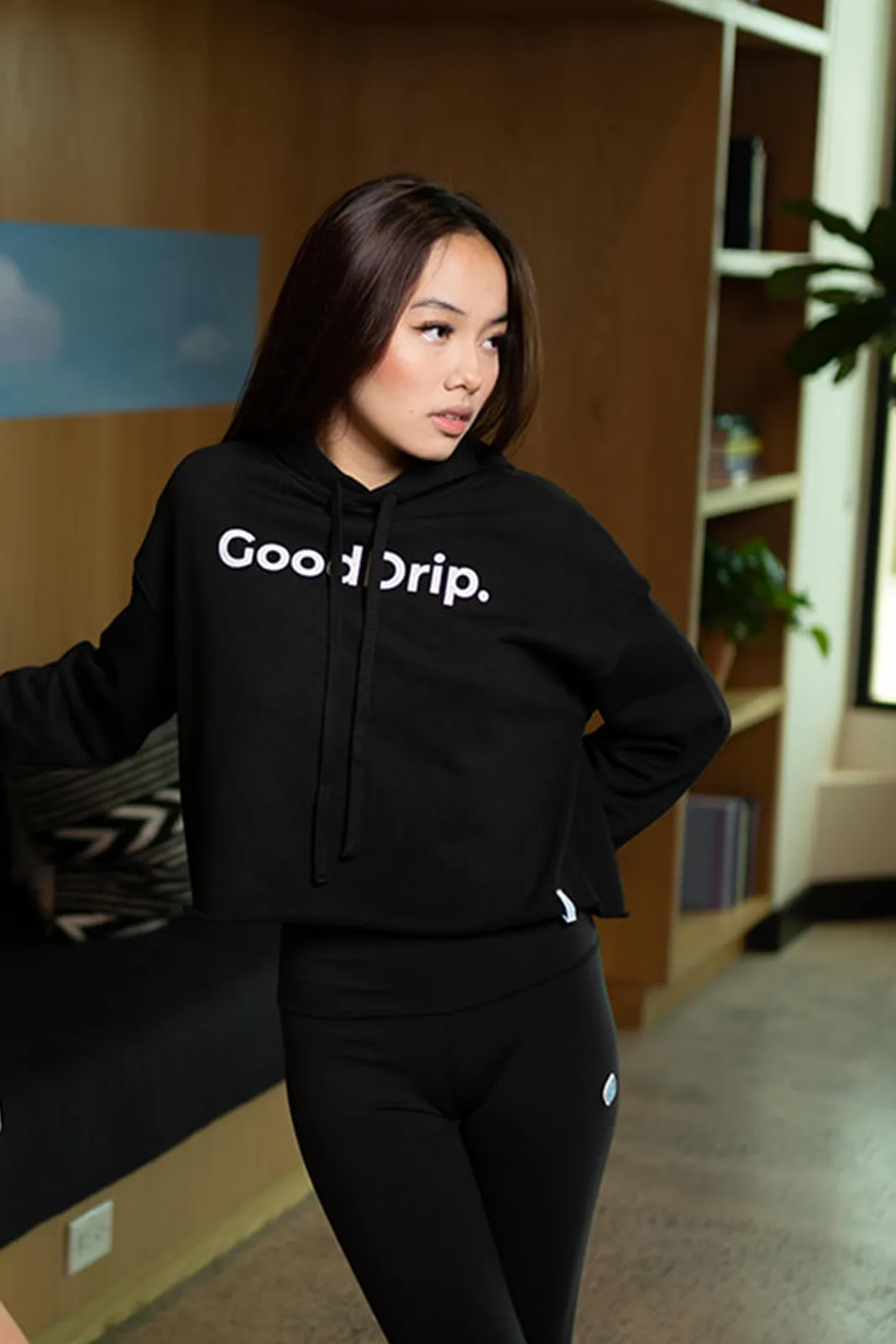 Black Good Drip Crop Hoodie