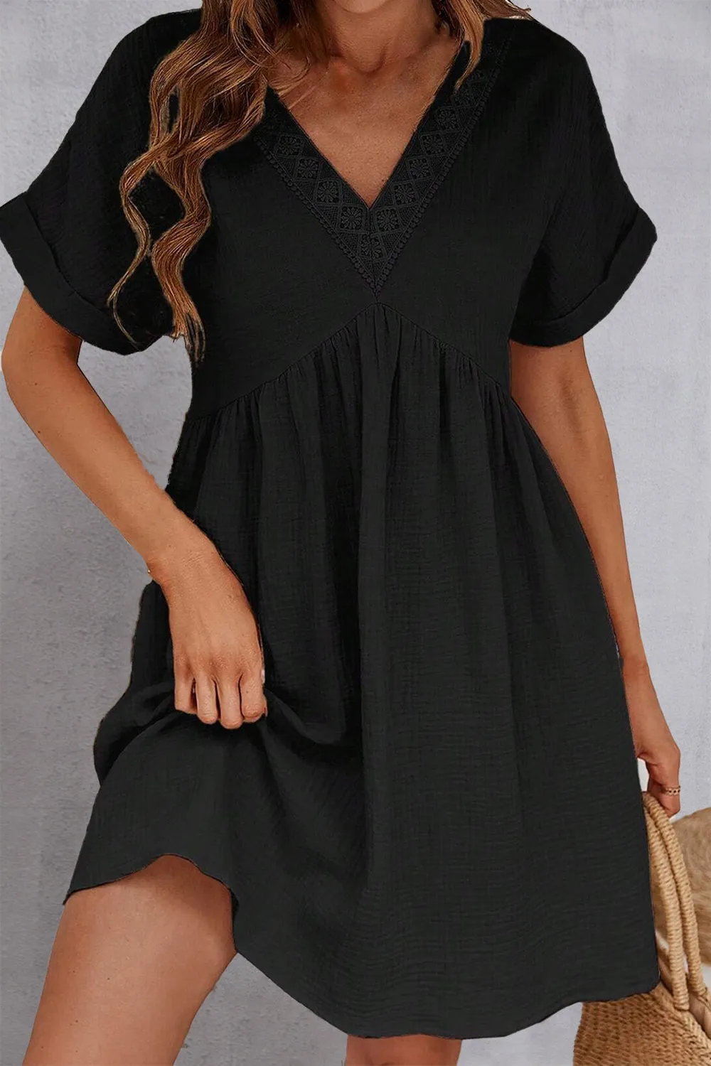 Casual V-Neck Short Sleeve Dress (2 Colors)