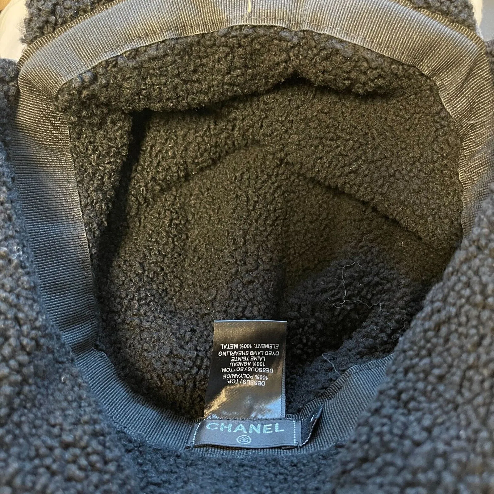 CHANEL Good Gorgeous CHANEL Shearling / Nylon Trapper Hat Gray / White M