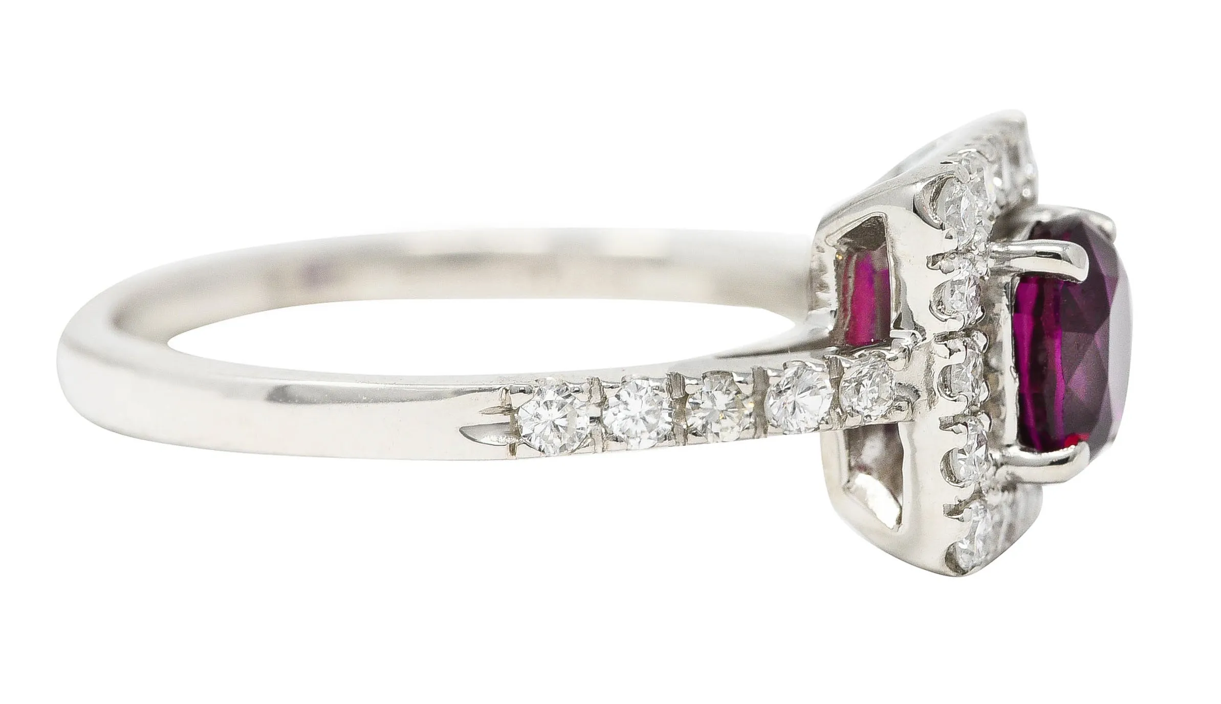 Contemporary 1.47 CTW Cushion Cut Ruby Diamond Platinum Square Halo Ring