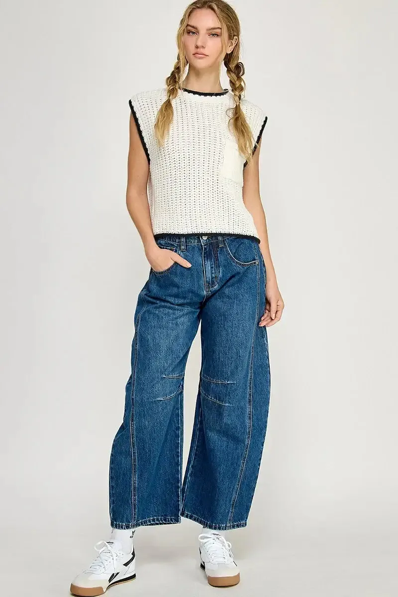 CONTRAST EDGE CHUNKY SWEATER VEST