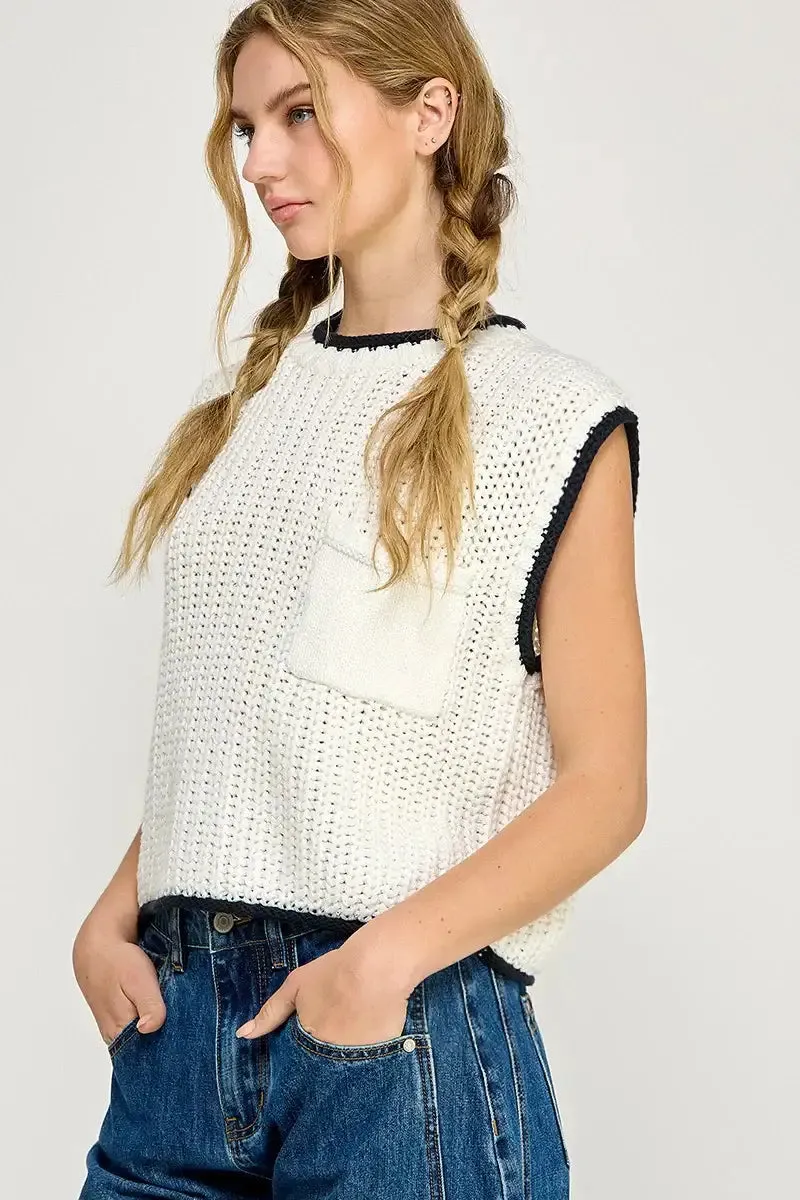 CONTRAST EDGE CHUNKY SWEATER VEST