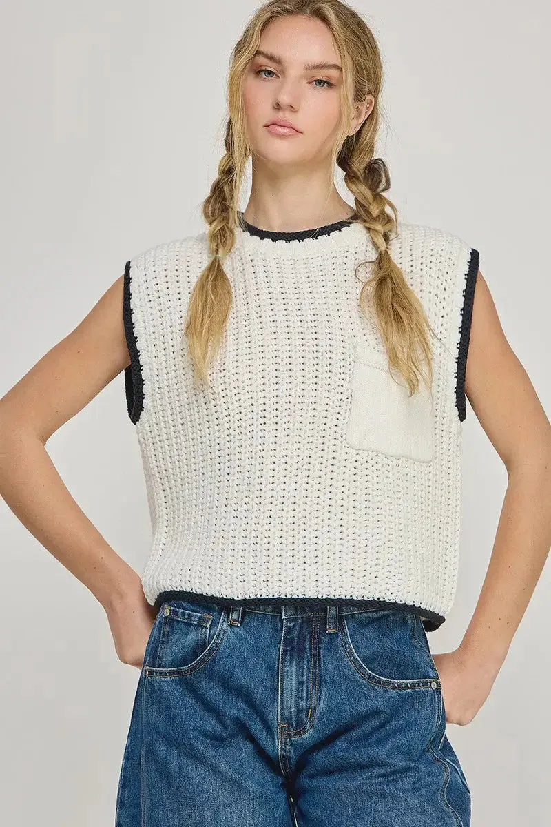 CONTRAST EDGE CHUNKY SWEATER VEST