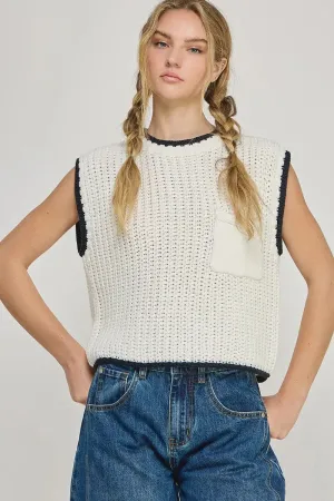 CONTRAST EDGE CHUNKY SWEATER VEST