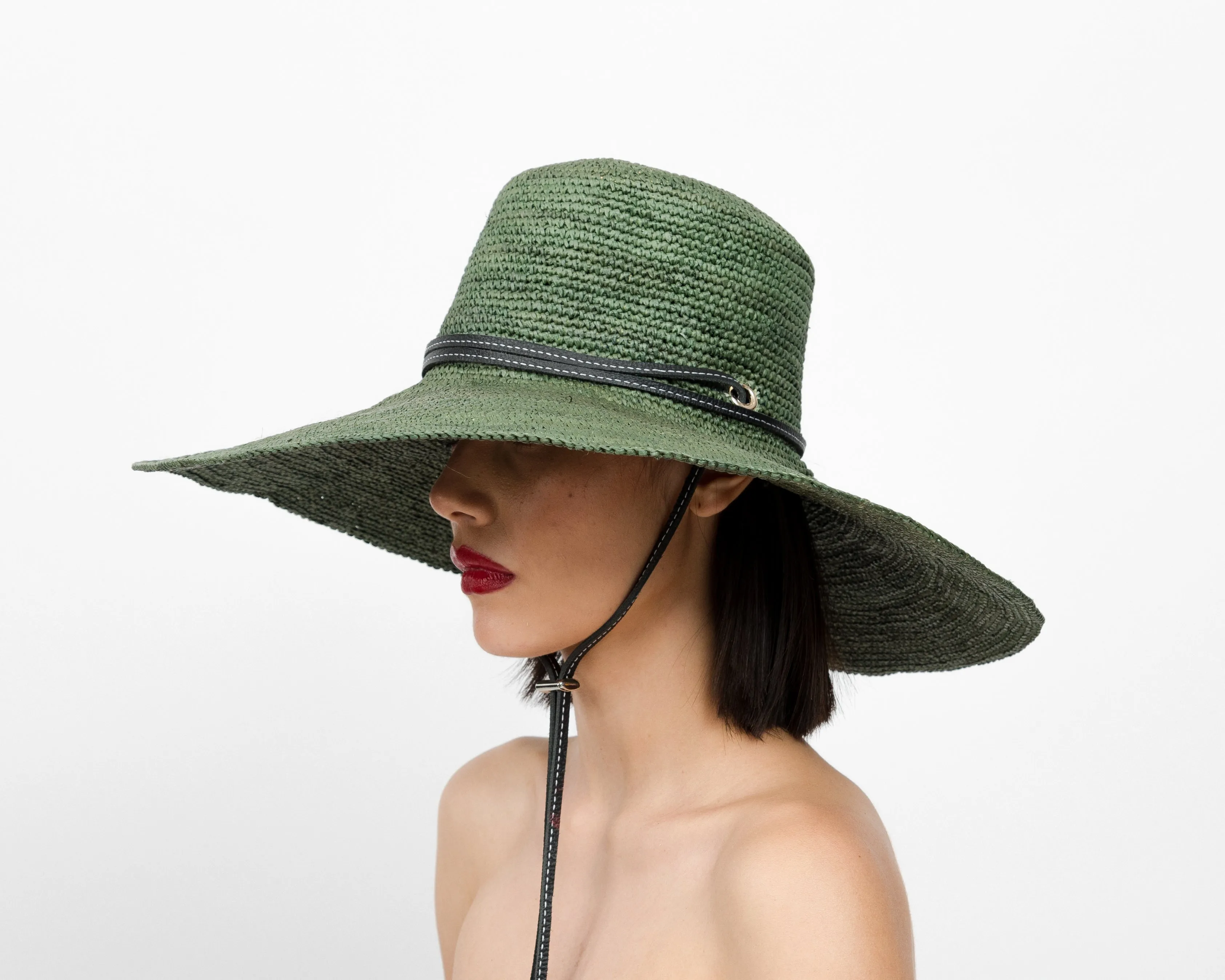 Crochet Extra Long Brim Glamour with Adjustable Leather Band