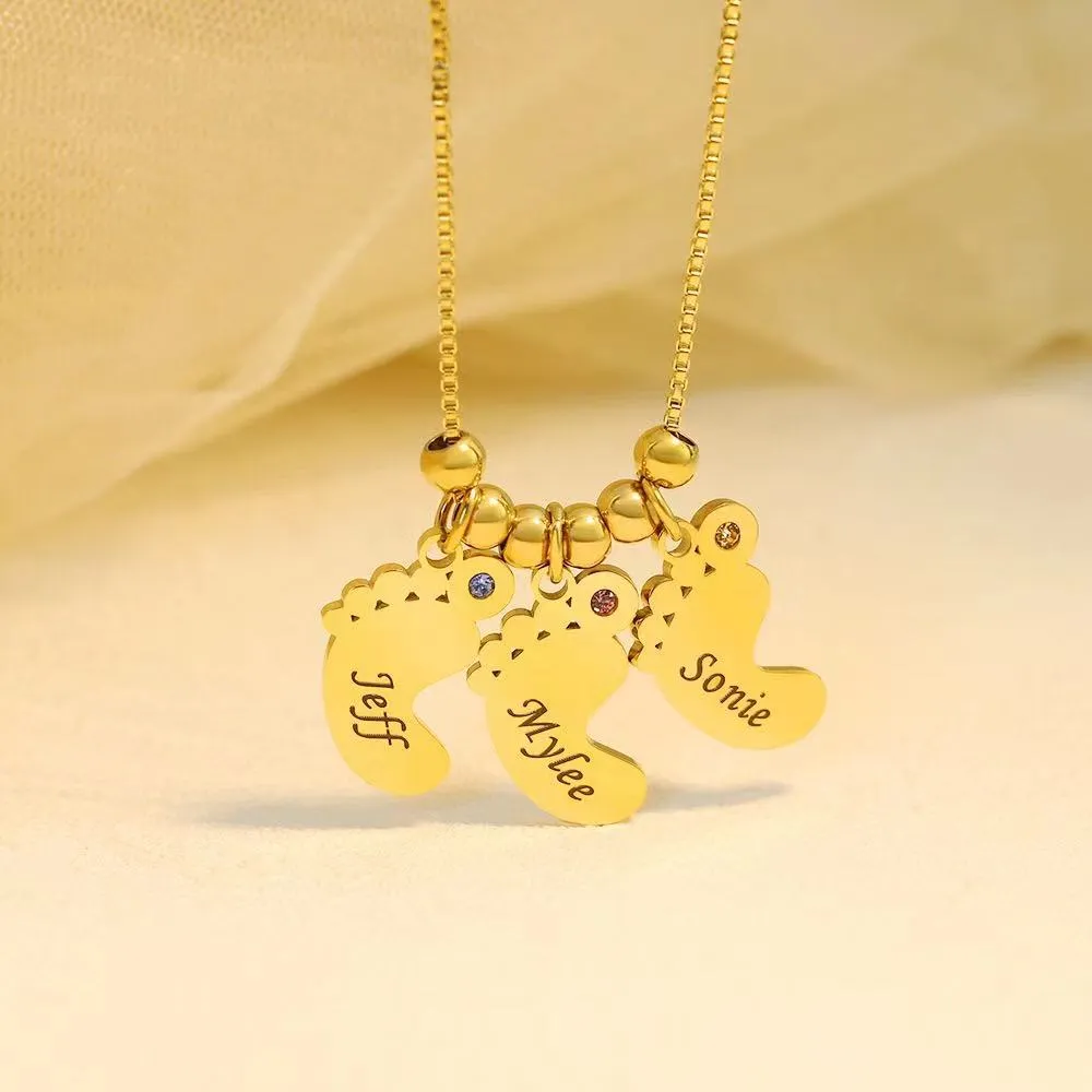Custom Baby Feet Necklace Engrave Names For Mom Mother's Day Gift
