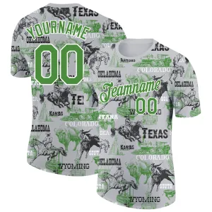 Custom White Aurora Green 3D Pattern Design Cowboy Rodeo Performance T-Shirt