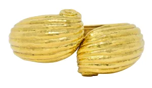 David Webb 1970's 18 Karat Yellow Gold Fluted Hammered Scroll Vintage Cuff Bracelet