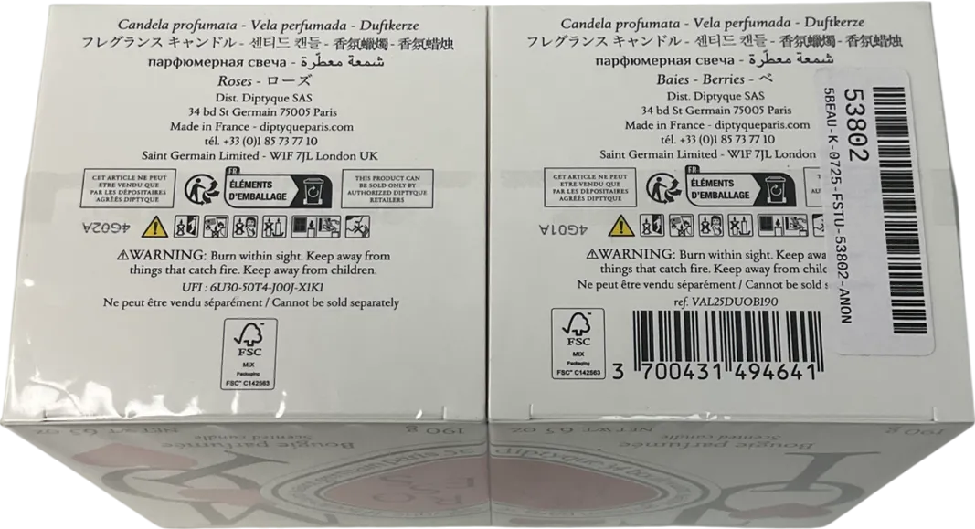Diptyque Valentines Day Baies and Roses Candle Duo Set 2x190g
