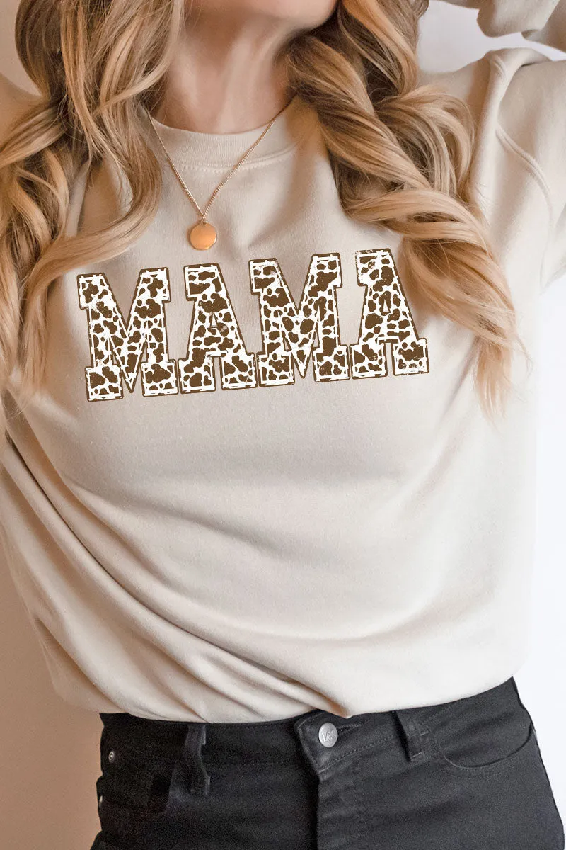 Distressed Brown Cow Mama Heavy-weight Crew Sweatshirt