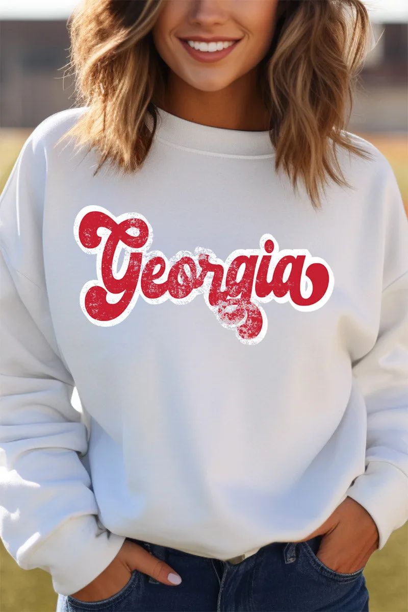 Distressed Georgia Script Heavy-weight Crew Sweatshirt