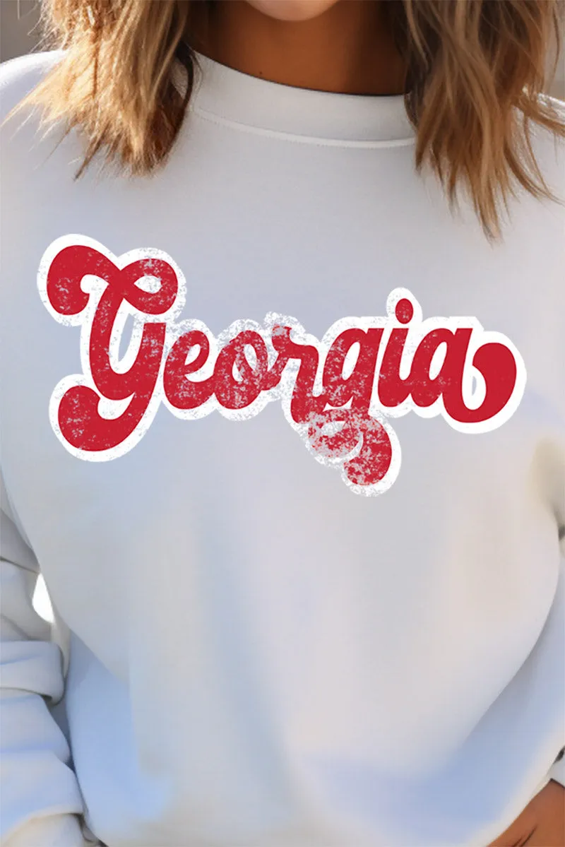 Distressed Georgia Script Heavy-weight Crew Sweatshirt
