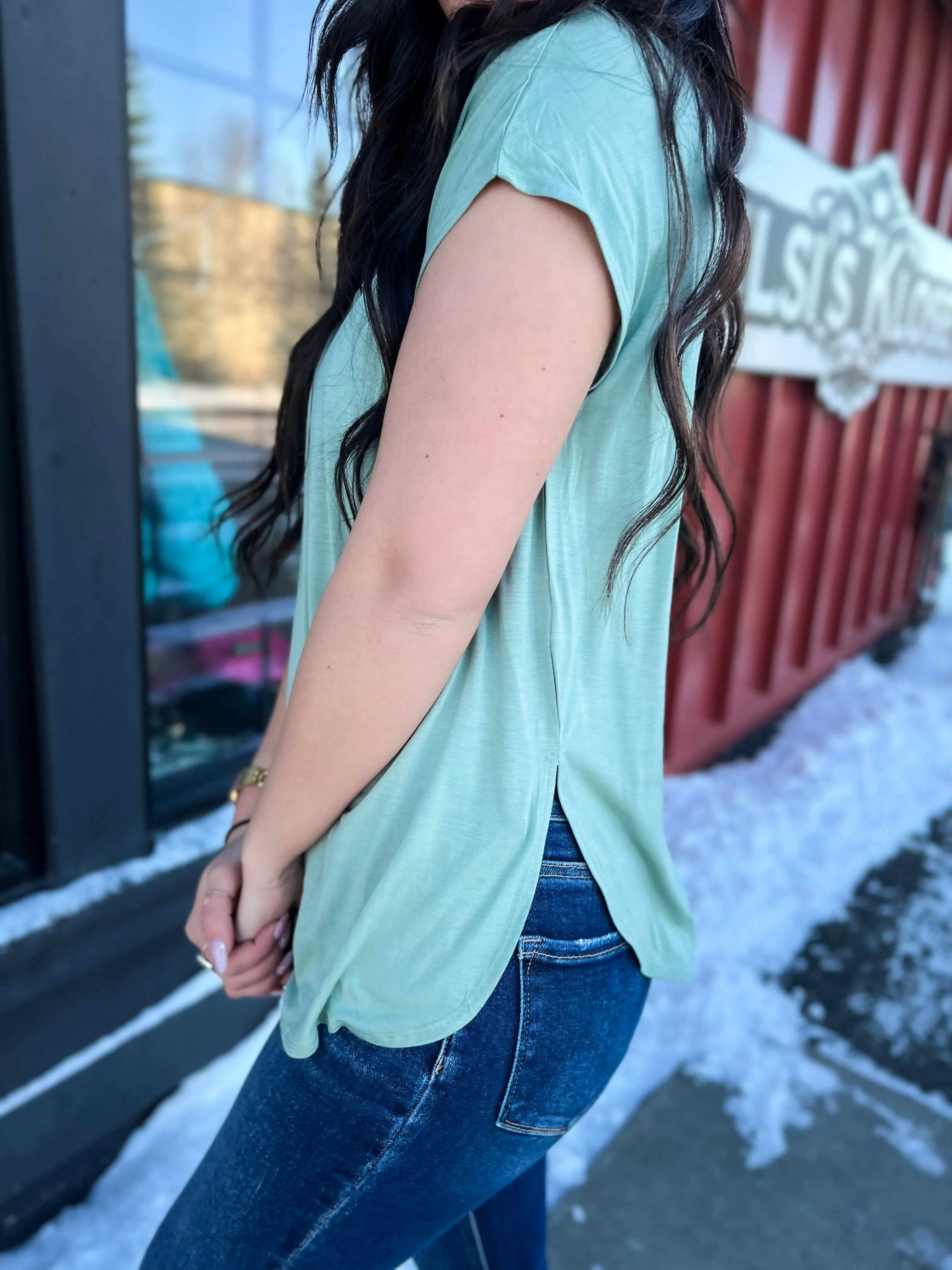 Ella Dolman Sleeve Round NK Tee- Sage