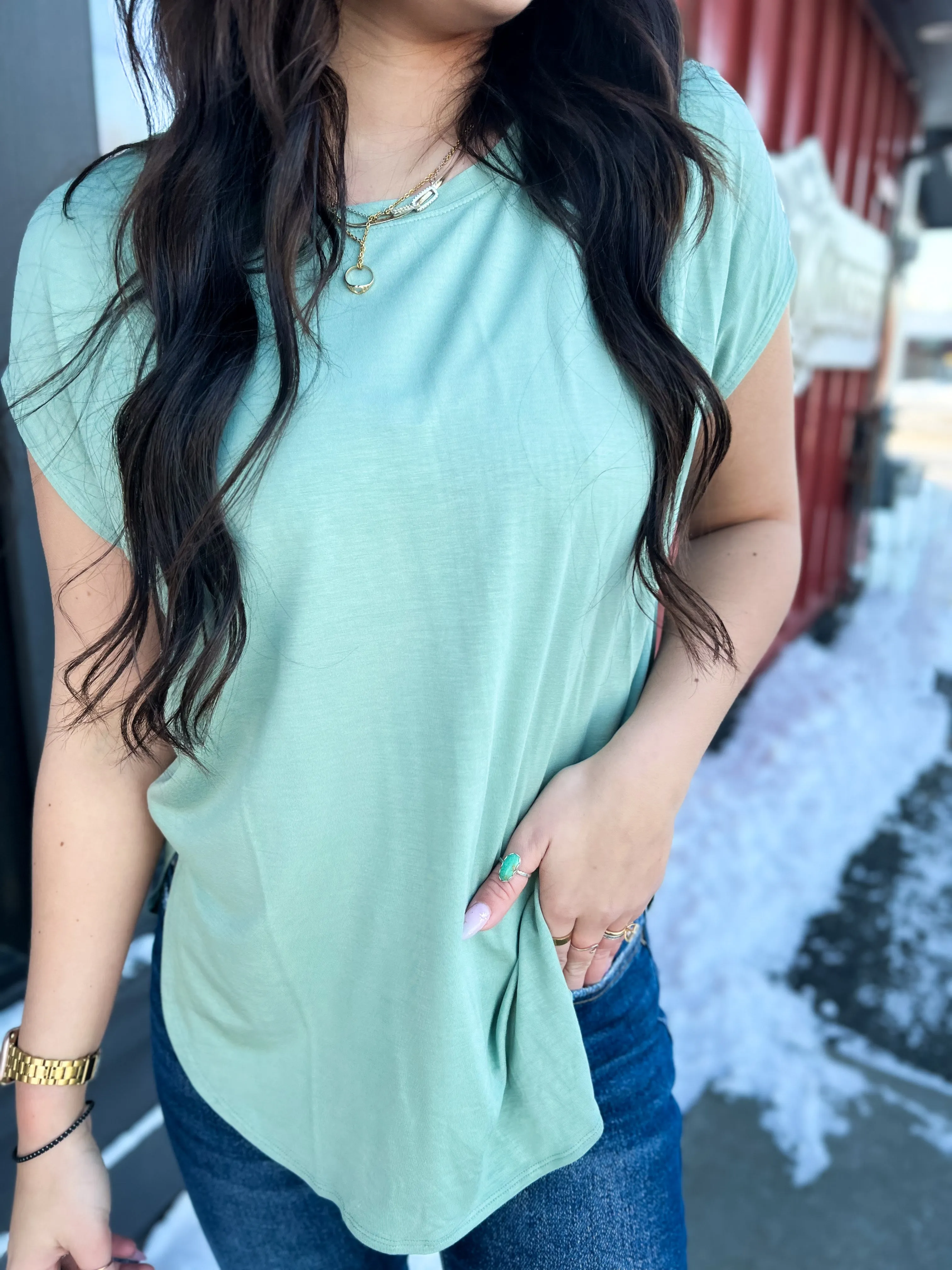 Ella Dolman Sleeve Round NK Tee- Sage